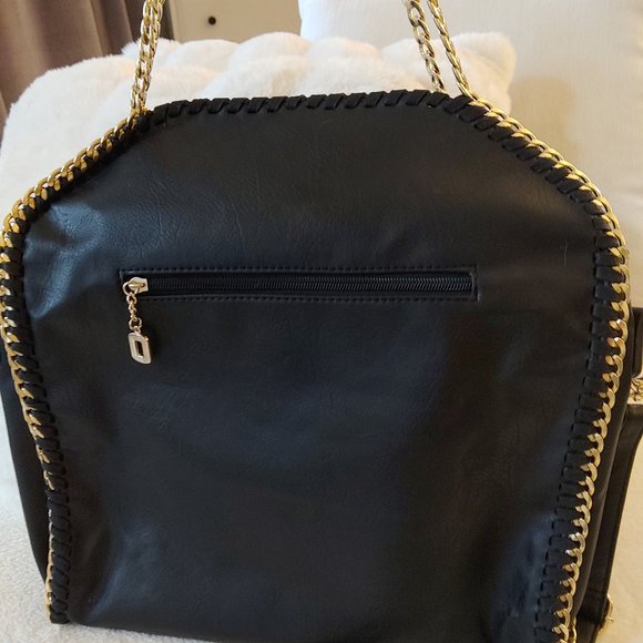 Designer Style Stella McCartney Style Crossbody Clutch Bag Black Gold Chain - Picture 8 of 15